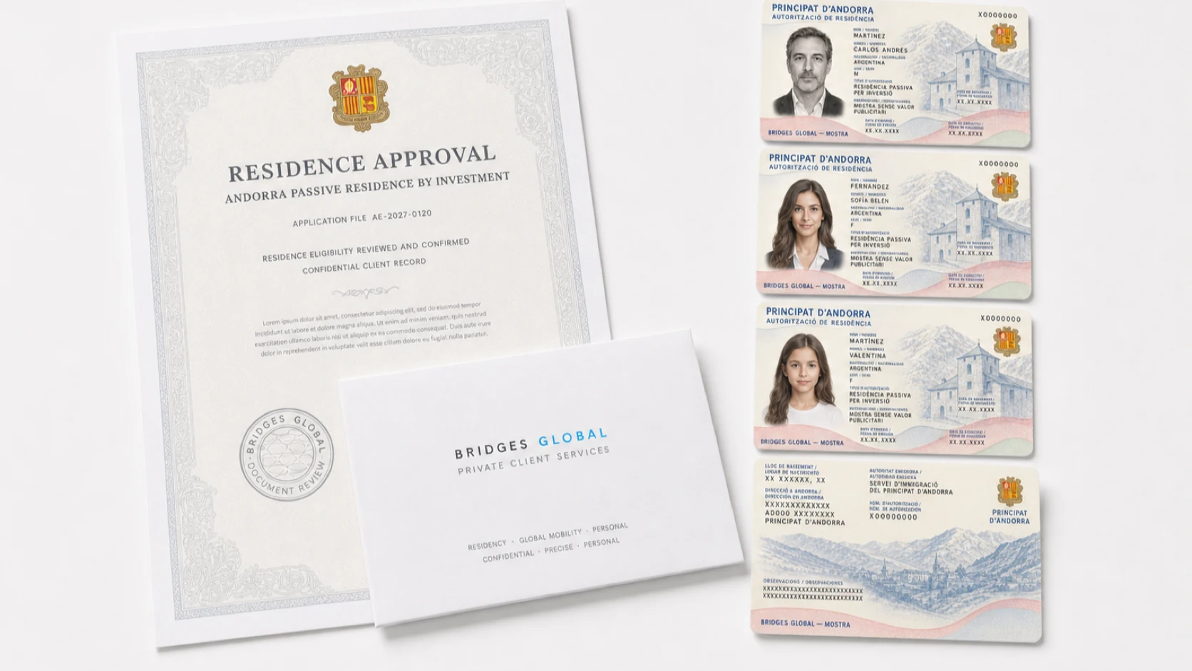 Andorran residence cards and a set of documents
