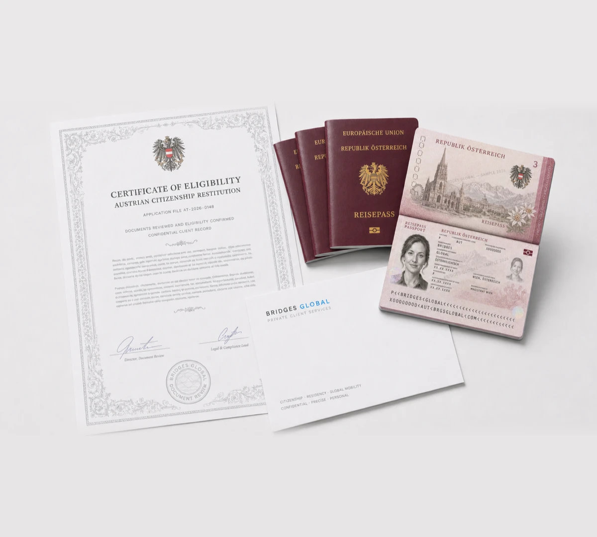 A set of documents for an Austrian citizenship-by-descent application