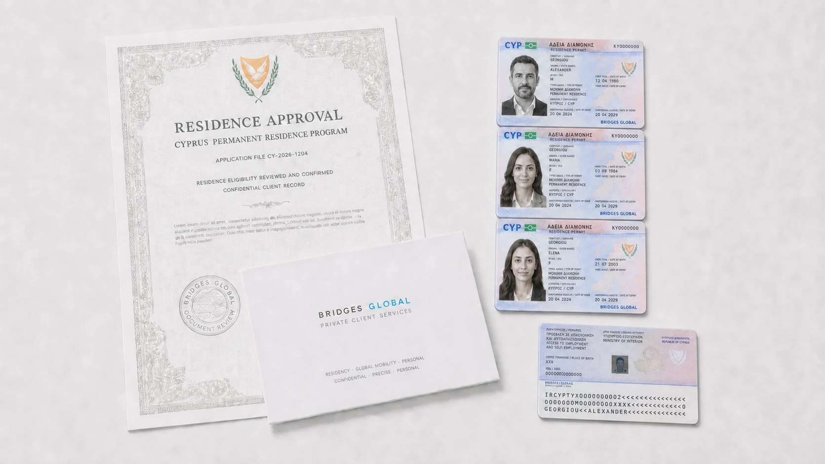 Cypriot permanent resident cards and a set of documents