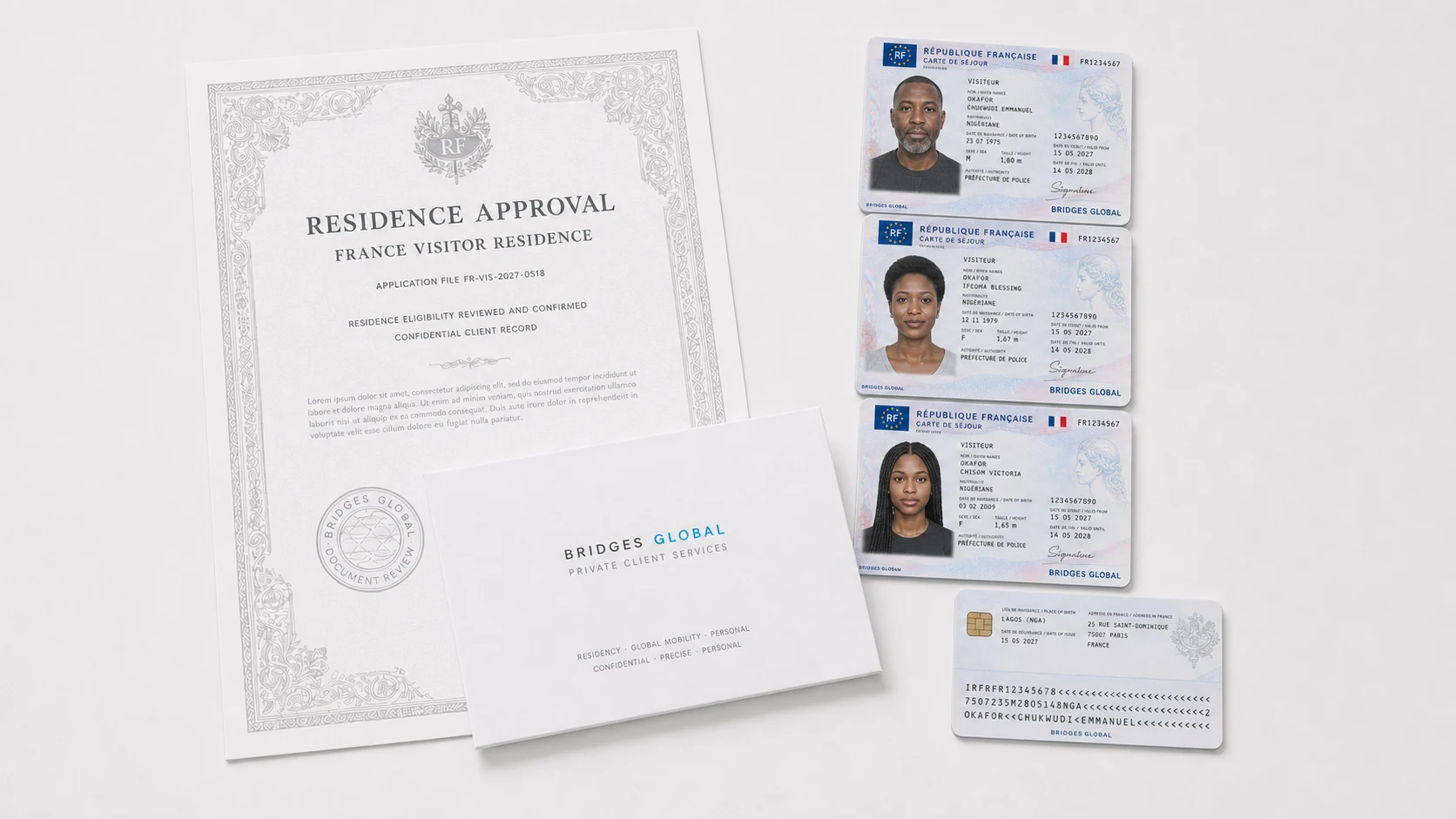 A French residence permit and a set of documents
