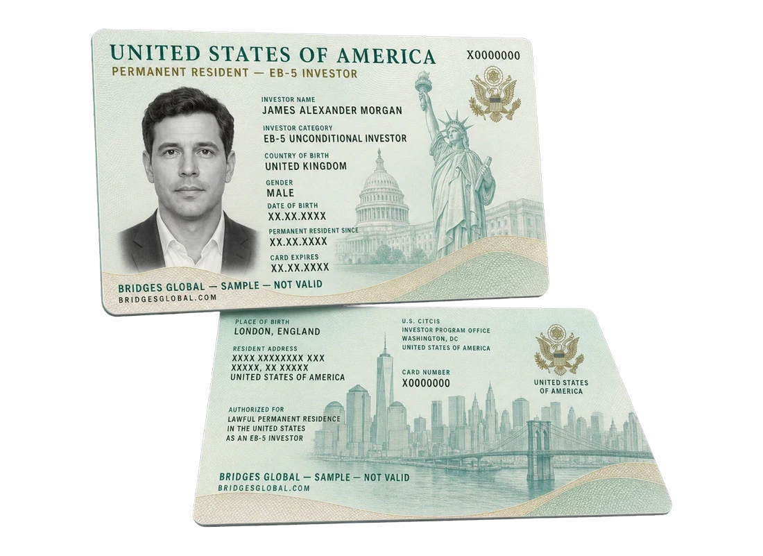 A United States permanent resident card obtained under the EB-5 programme