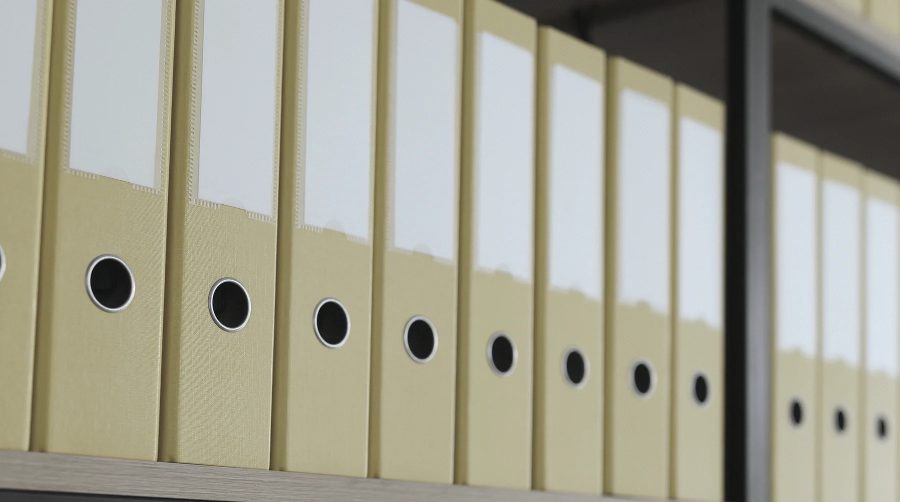 Archive binders with documents on shelves