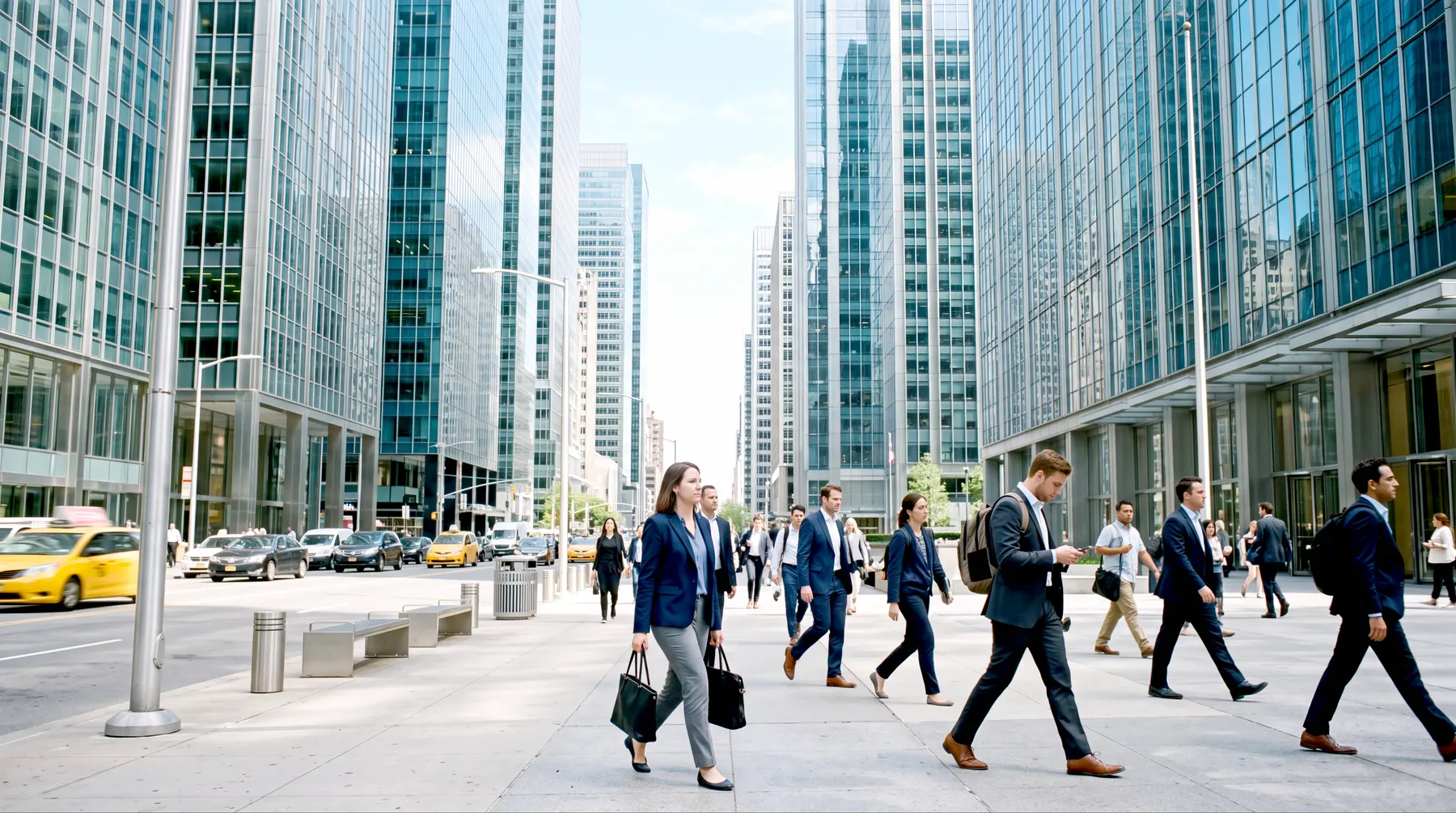 A business district with glass towers