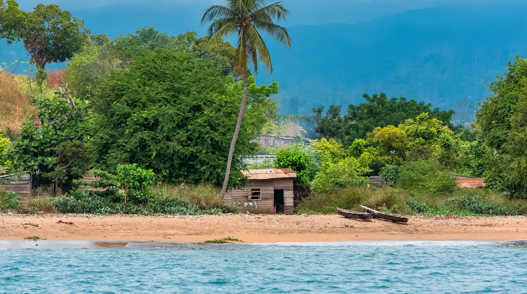 Dugout canoes on the shore of Sao Tome island