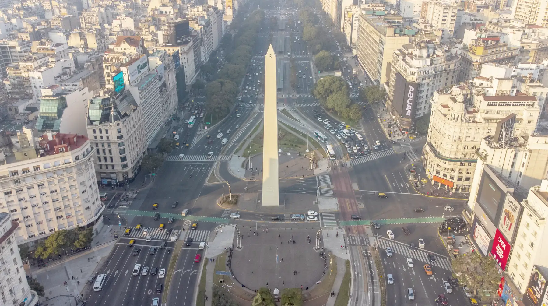 The Obelisk and 9 de Julio Avenue in Buenos Aires from above