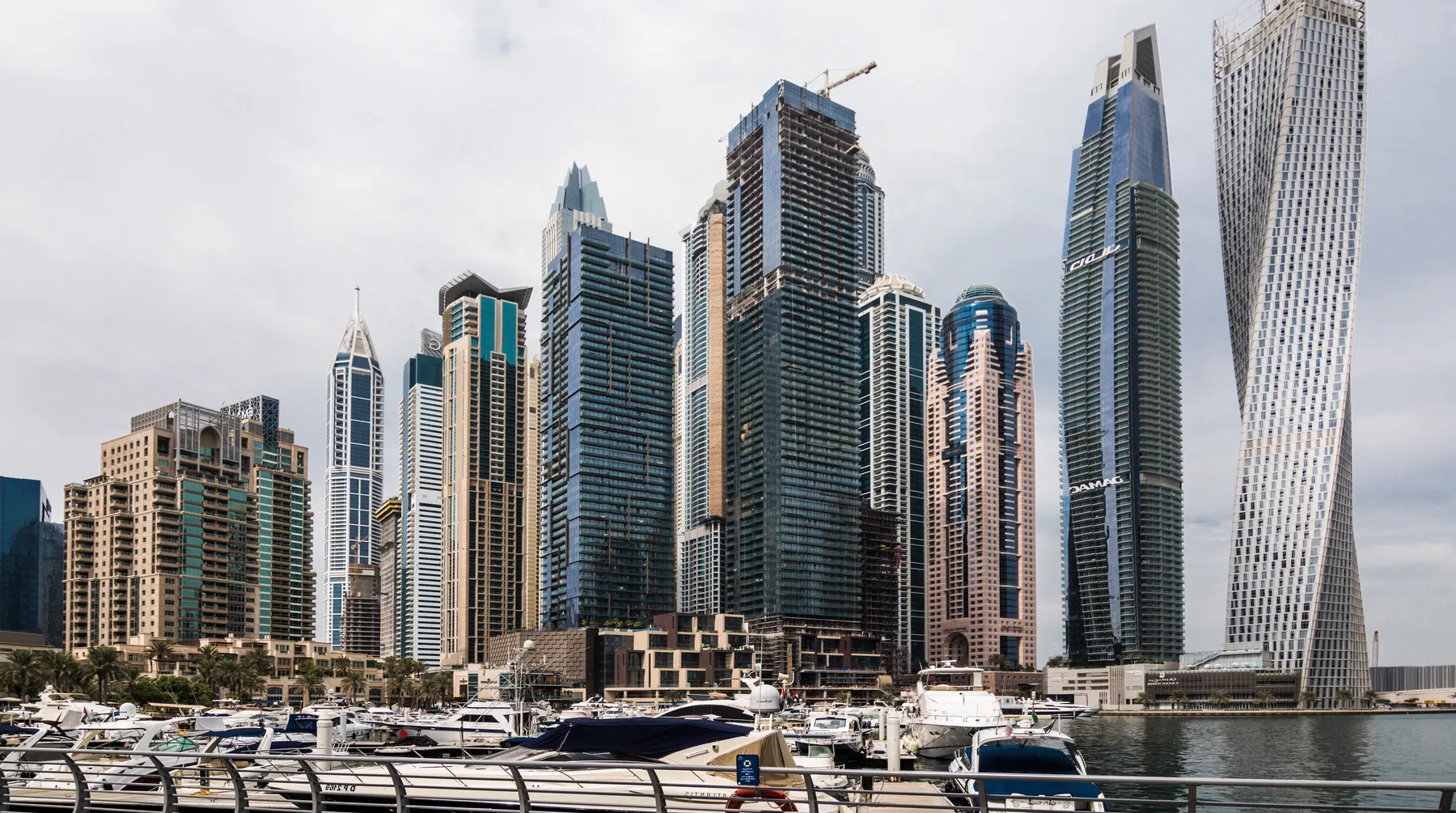 Dubai Marina skyscrapers at sunset, UAE