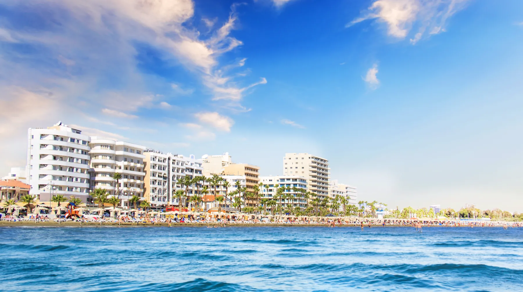 Larnaca seafront with palm trees