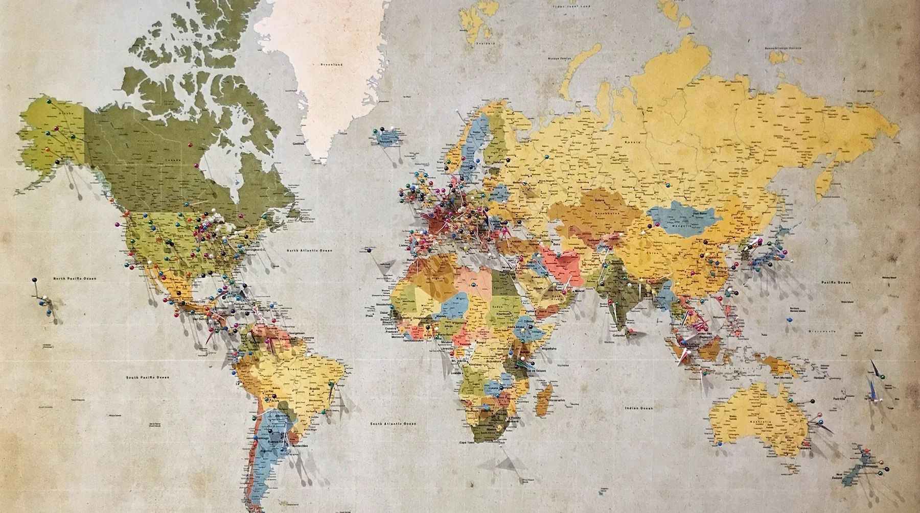 World map on a wall