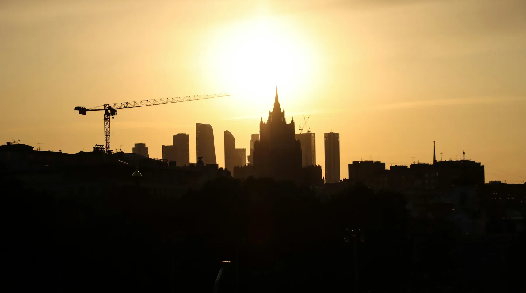 Moscow skyline silhouette at sunset