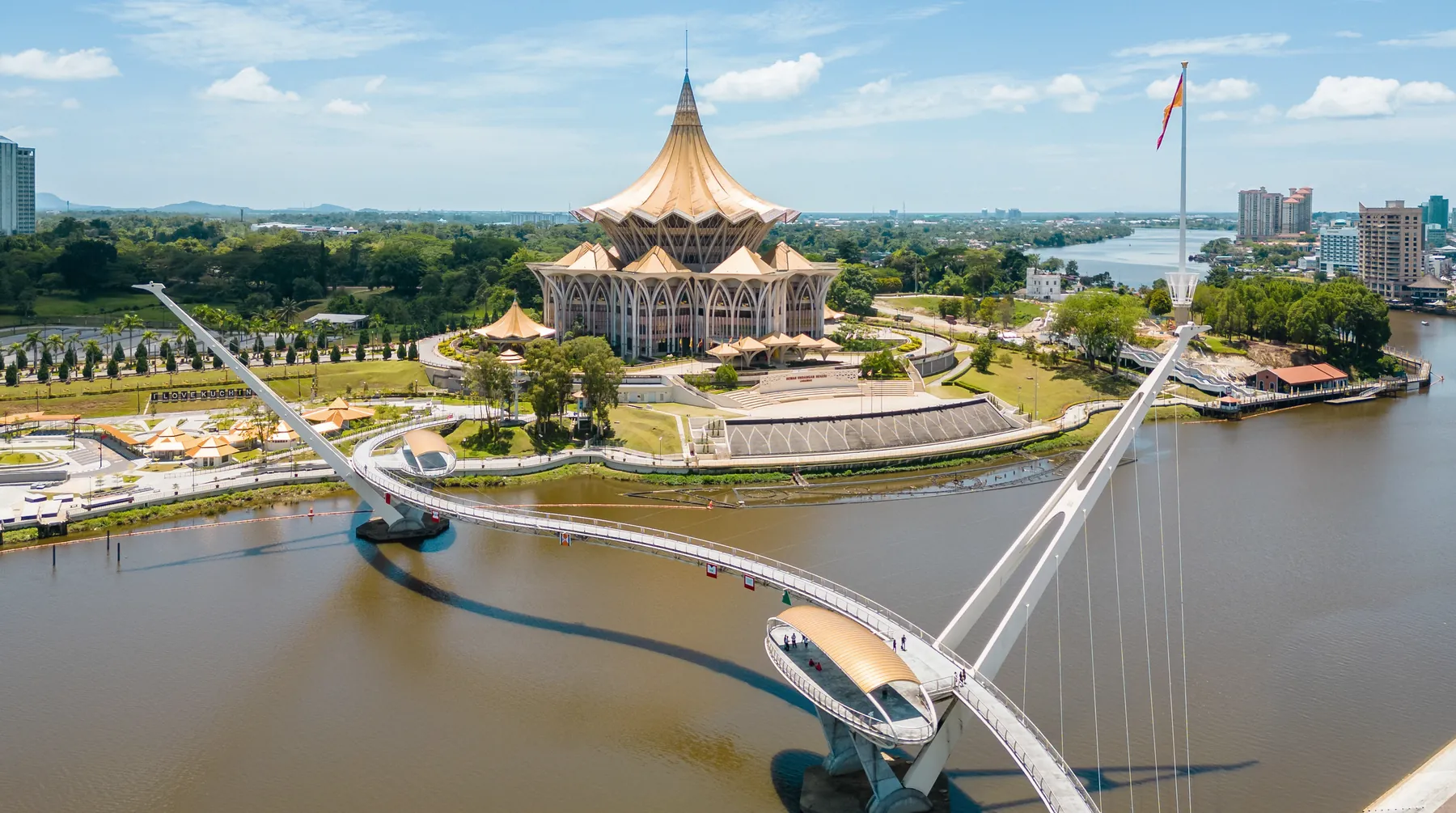 The Sarawak State Legislative Assembly building on the river in Kuching