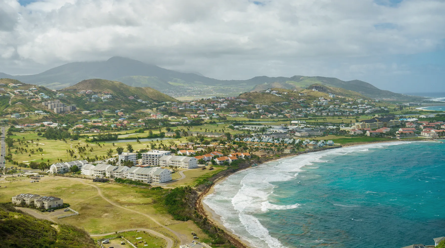 Frigate Bay and the green hills of St Kitts