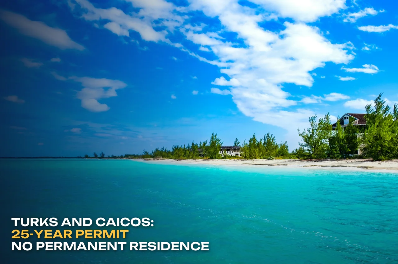 Beach and houses in the Turks and Caicos