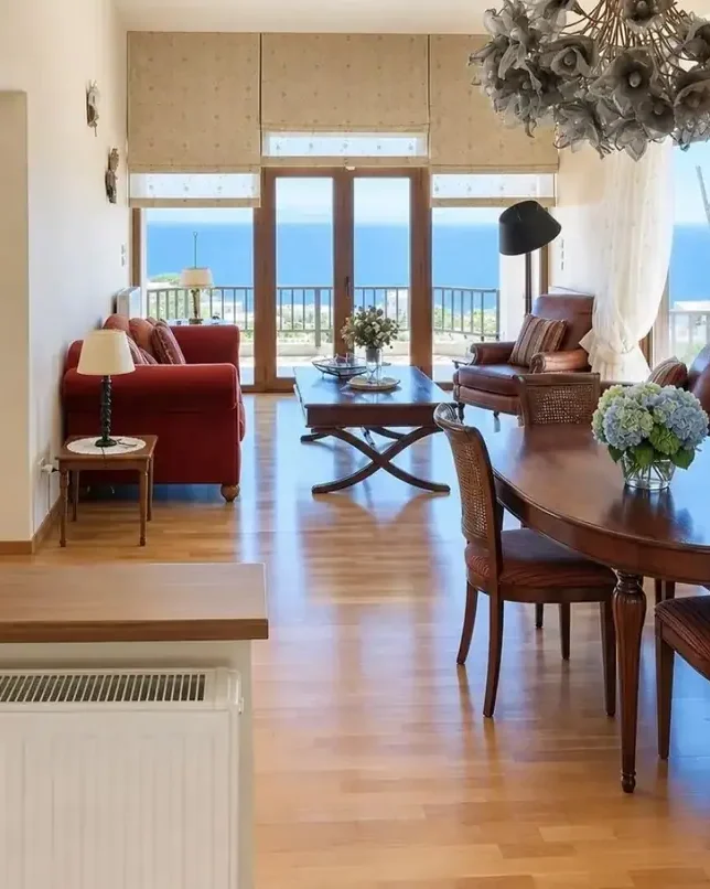 Living room of a flat in Attica with a sea view