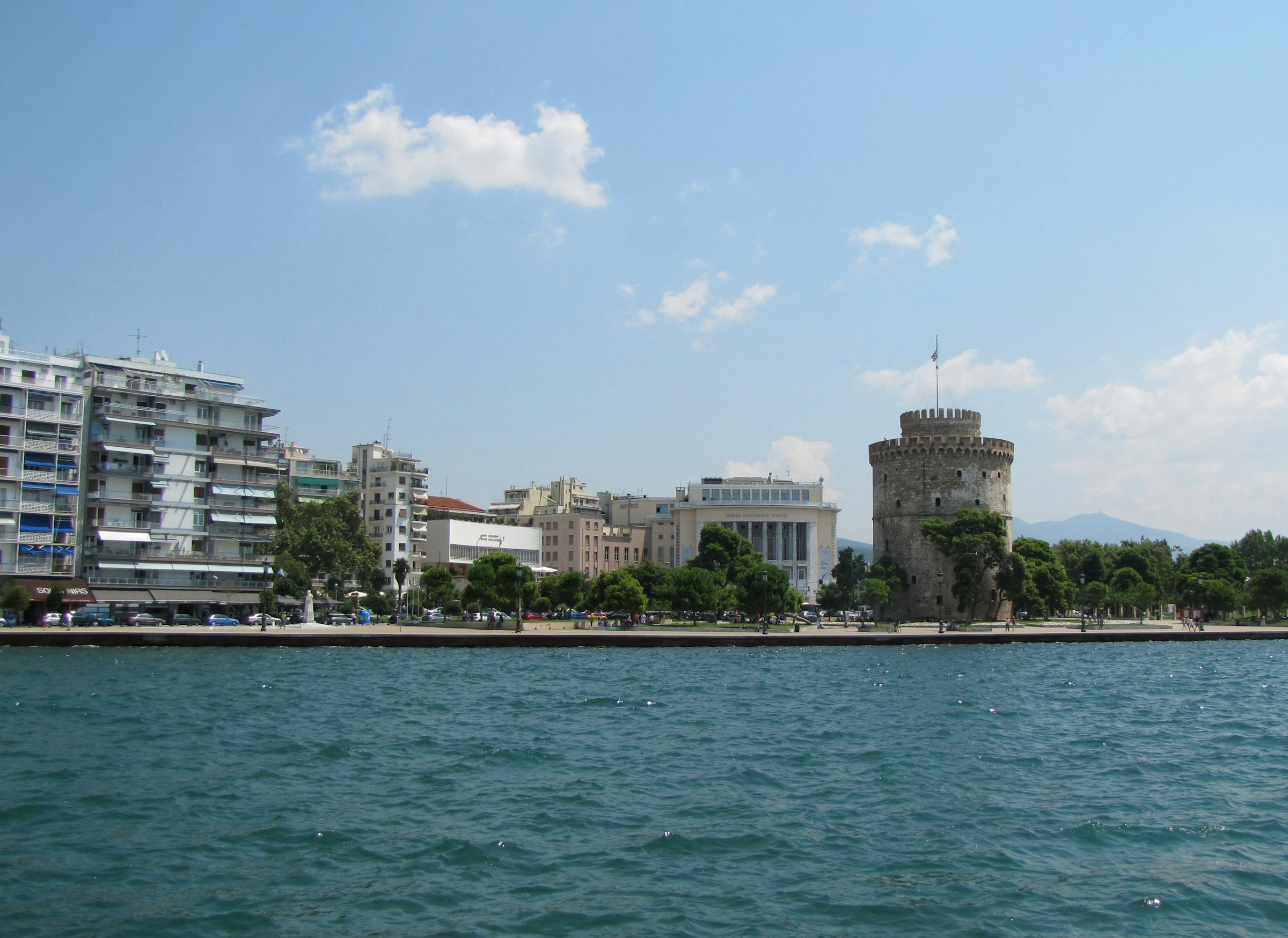 The Thessaloniki waterfront and the White Tower seen from the sea