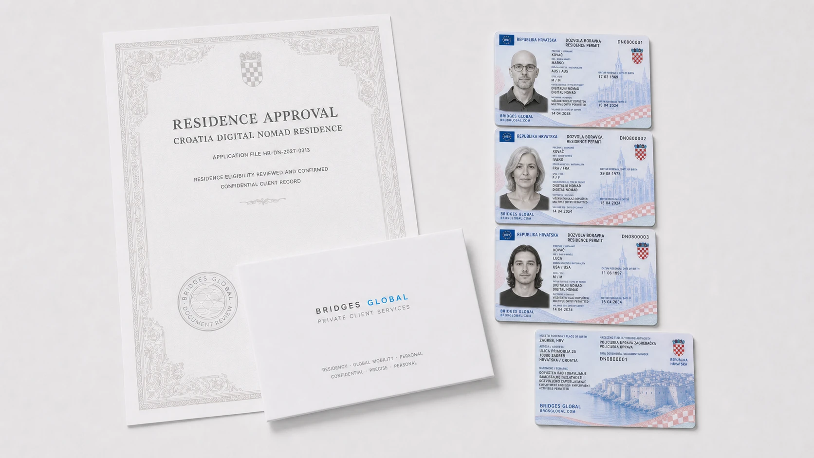 A Croatian residence card and a set of documents