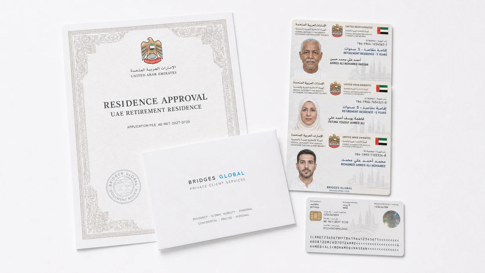 A UAE resident visa and a set of documents