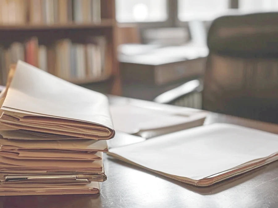 Company files on a corporate administrator’s desk