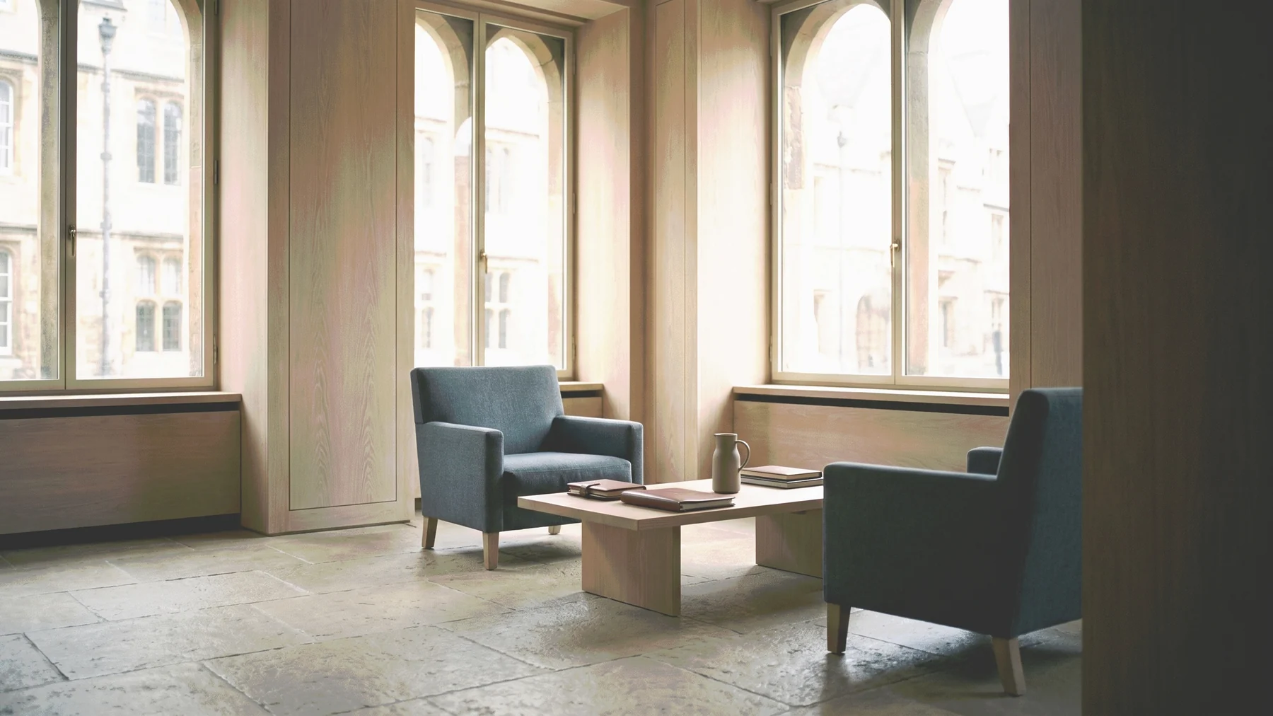 A private bank meeting area in a European financial district