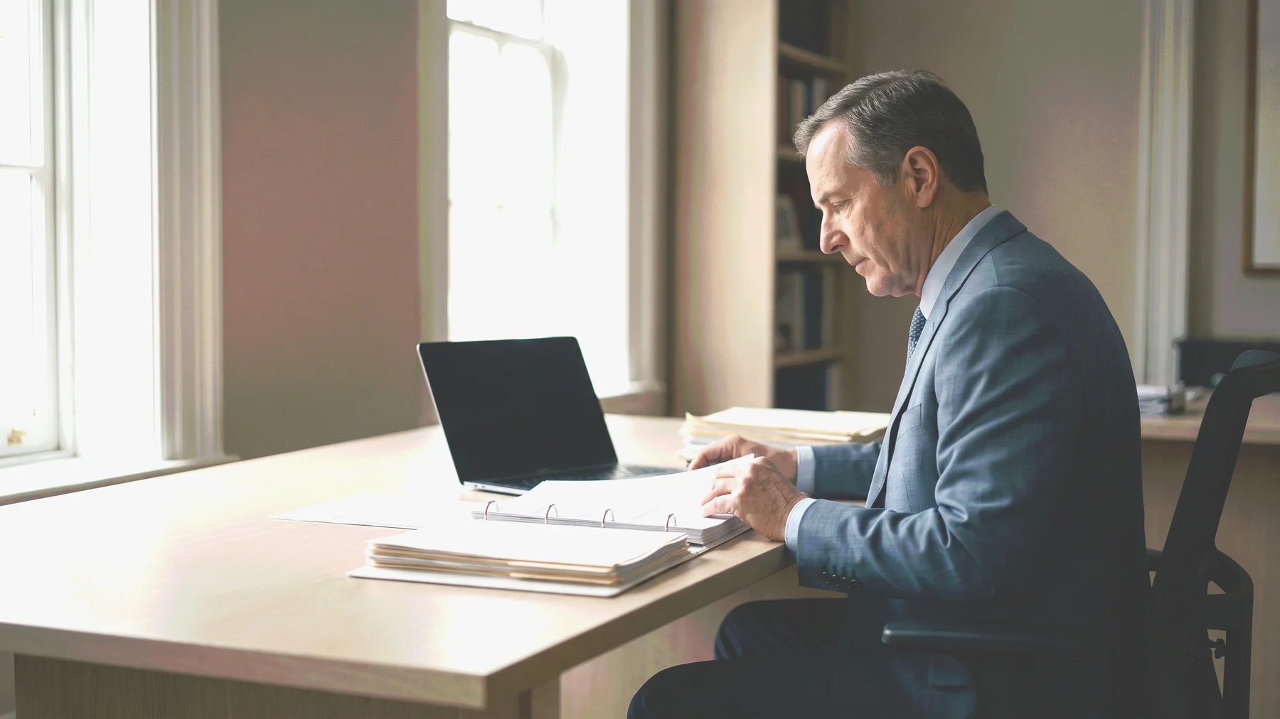 A specialist reviewing bank statements and securities records